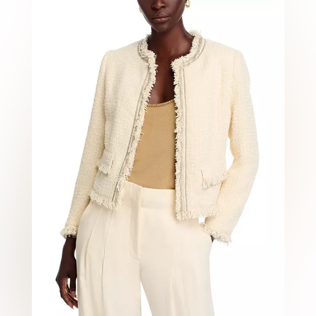 Nwt Kobi Halperin Cream Lando Fringe Trim Jacket